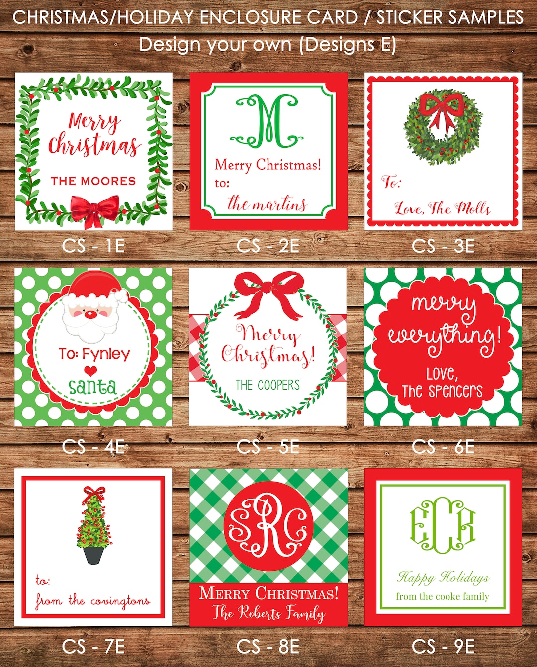 24 Square Personalized Christmas Red Green Enclosure Cards, Gift ...