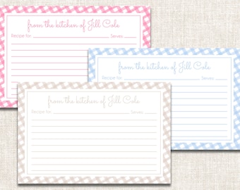 Personalized Recipe Cards, Preppy Recipe Cards, Monogrammed Recipe Cards