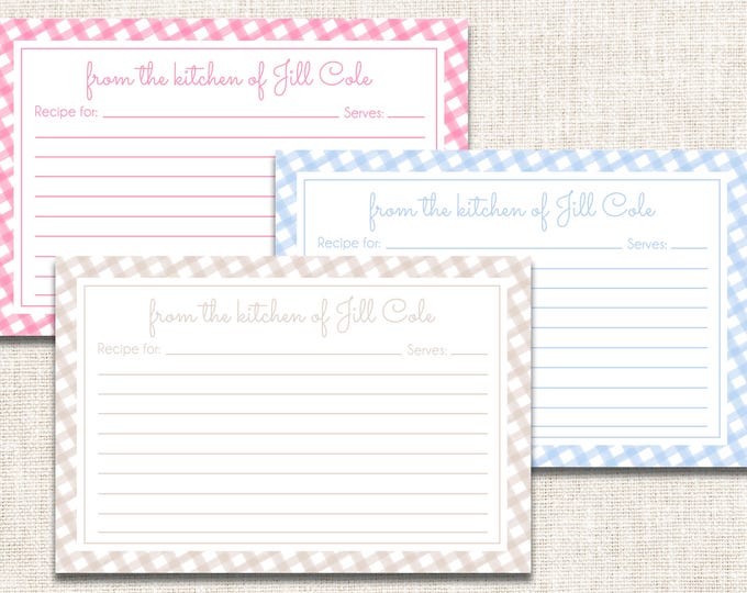 Personalized Recipe Cards, Preppy Recipe Cards, Monogrammed Recipe Cards