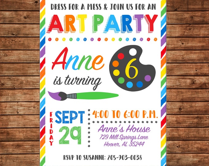 Boy or Girl Invitation Art Artist Pottery Paint Birthday Party - Can personalize colors /wording - Printable File or Printed Cards