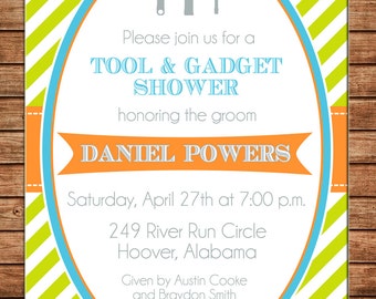 Invitation Tool Gadget Groom Shower Birthday Party - Can personalize colors /wording - Printable File or Printed Cards