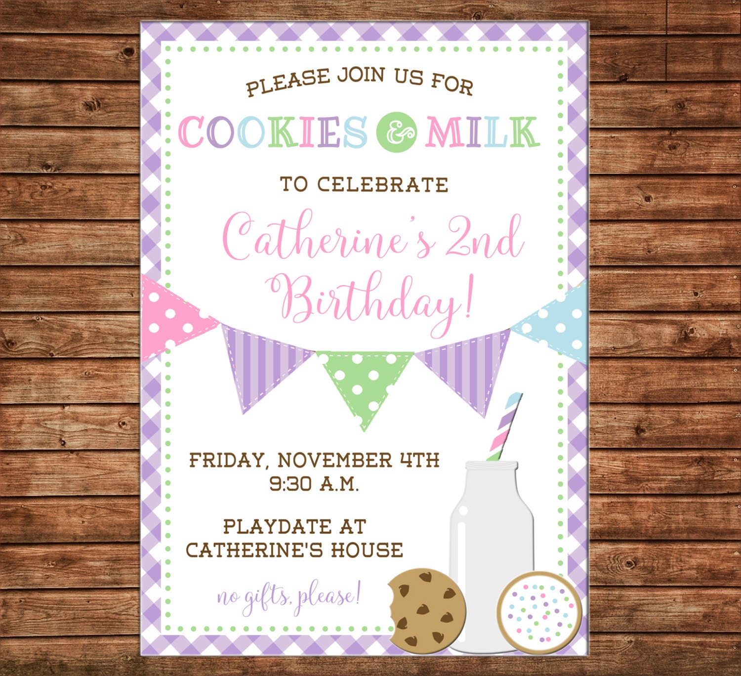 Boy Or Girl Invitation Cookies And Milk Playdate Birthday Party Can