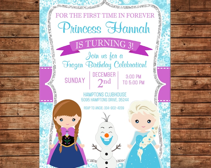 Girl Invitation Snowflake Snow Ice Princess Birthday Party - Can personalize colors /wording - Printable File or Printed Cards