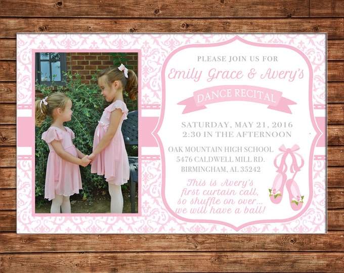 Girl Photo Invitation Dance Recital Ballet Birthday Party - Can personalize colors /wording - Printable File or Printed Cards