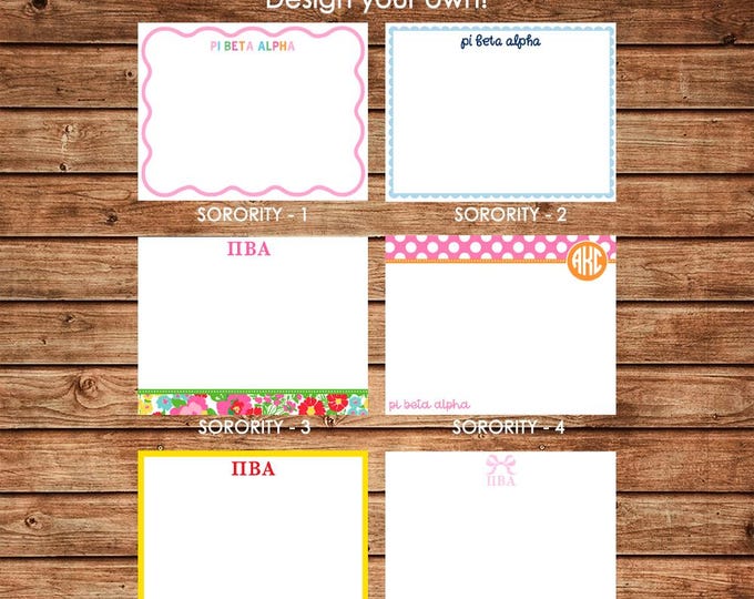 Personalized Sorority / Greek Notecards with Envelopes - Design your own - Choose ONE DESIGN
