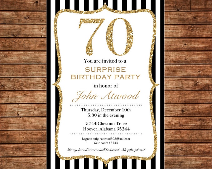 Invitation Black Gold Glitter Milestone Wedding Shower Birthday Party - Can personalize colors /wording - Printable File or Printed Cards