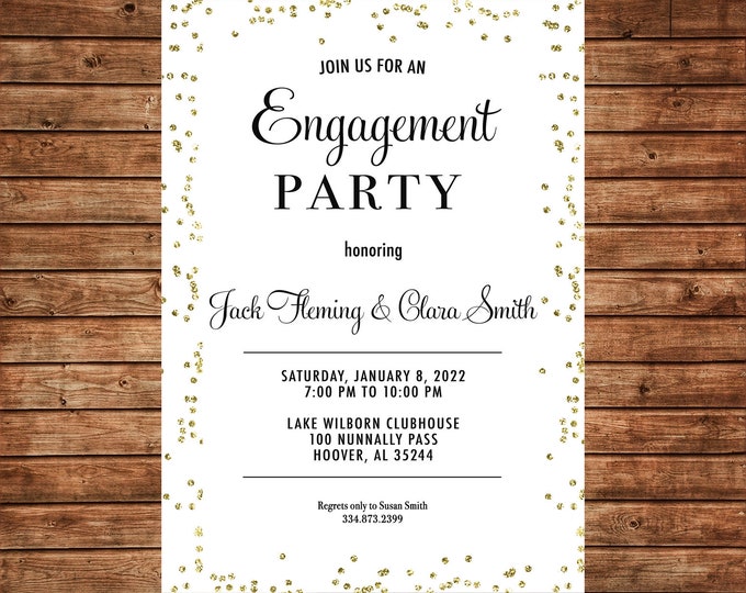 Invitation Engagement Bridal Shower Glitter Confetti Birthday Party - Can personalize colors /wording - Printable File or Printed Cards