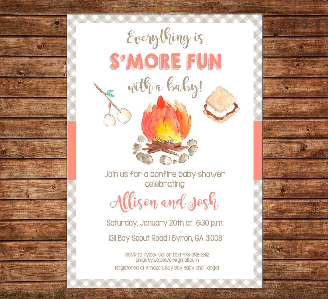 Smores Campfire Bonfire Baby Shower Invitation Can Etsy