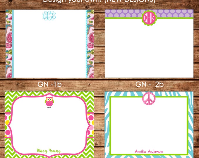 Personalized Girl Flat Notes Notecards Stationery with Envelopes - Design your own - Choose ONE DESIGN