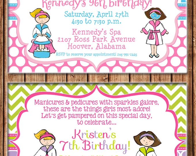 Girl Invitation Manicures Pedicures Mani Pedi Spa Birthday Party - Can personalize colors /wording - Printable File or Printed Cards