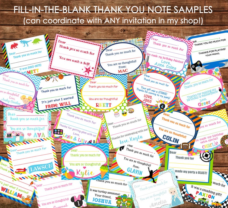 Girl or Boy Fill In The Blank Thank You Note Cards with Envelopes Made to match ANY of my invitations image 1