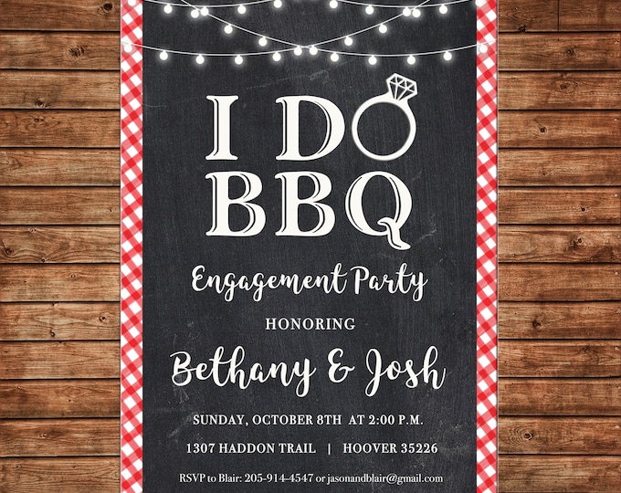 Invitation I Do BBQ Rustic String Lights Rehearsal Dinner Shower Party - Can personalize colors /wording - Printable File or Printed Cards