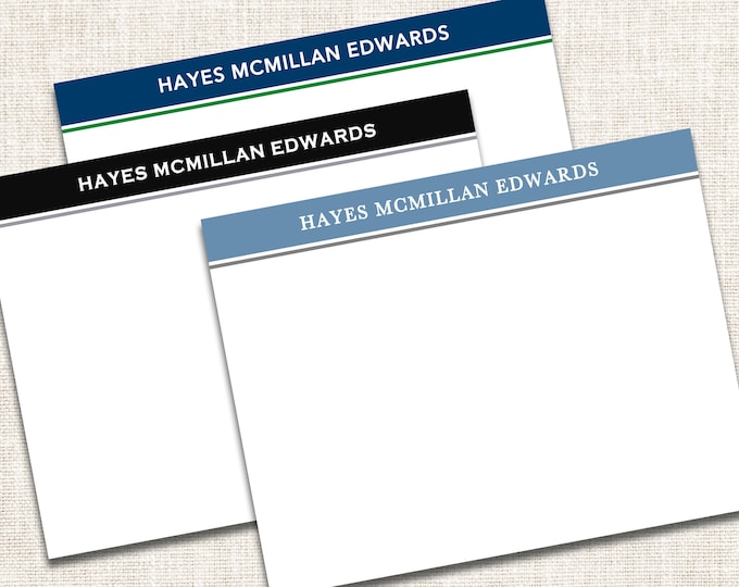 Personalized Custom Boy Stationery, Men Notecards, Flat Note Cards, Preppy Stationery