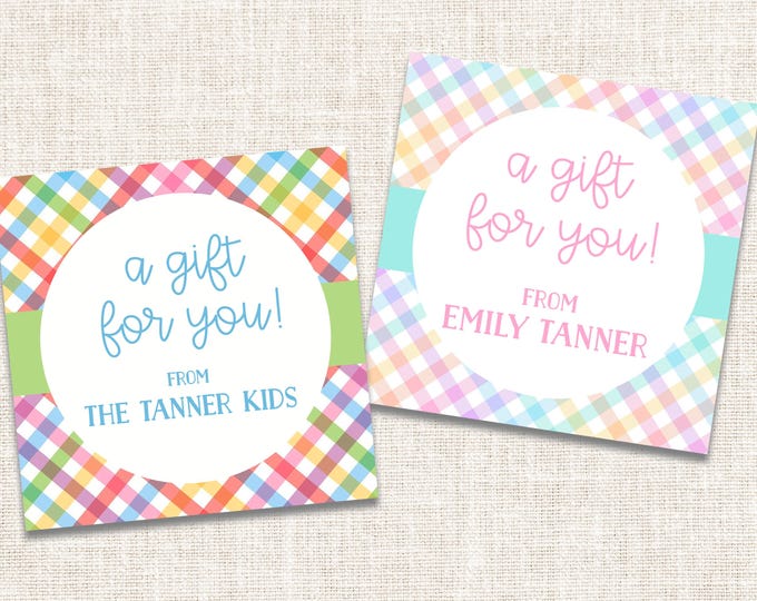 Personalized Gift Tags, Enclosure Cards, Gift Stickers, Gingham Gift Tags