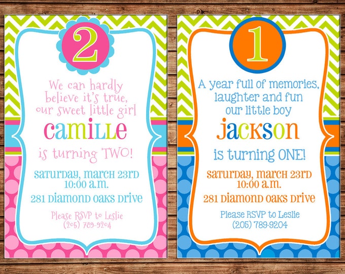 Boy or Girl Invitation Generic Age Birthday Party - Can personalize colors /wording - Printable File or Printed Cards