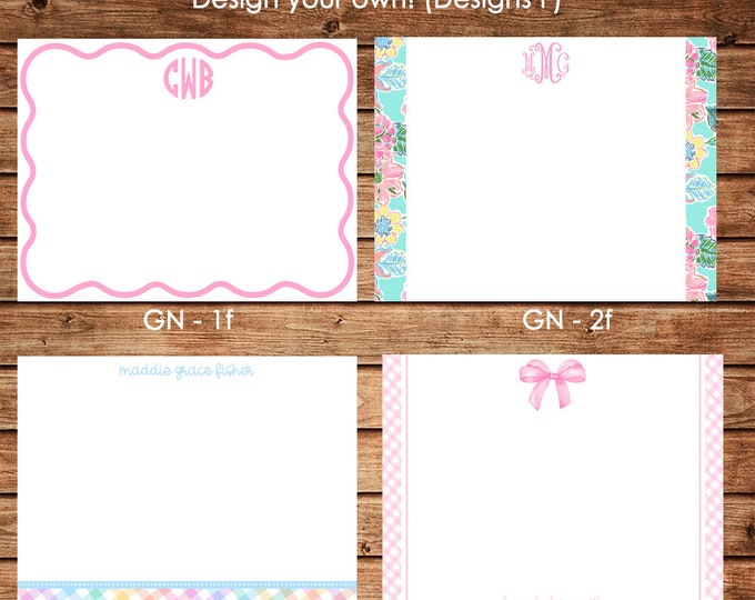 Personalized Girl Flat Notes Notecards Stationery with Envelopes - Design your own - Choose ONE DESIGN