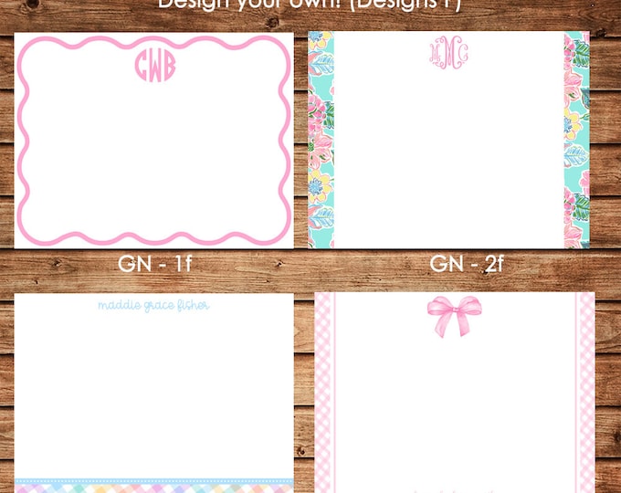 Personalized Girl Flat Notes Notecards Stationery with Envelopes - Design your own - Choose ONE DESIGN