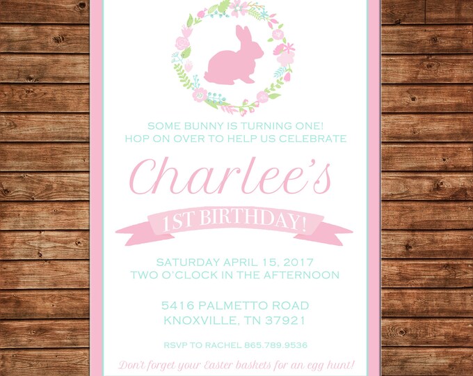 Girl Invitation Easter Egg Hunt Bunny Baby Shower Birthday Party - Can personalize colors /wording - Printable File or Printed Cards