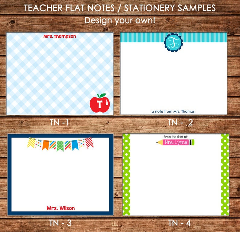 Personalized Teacher Gifts Flat Notes Notecards Stationery with Envelopes Design your own Choose ONE DESIGN image 1
