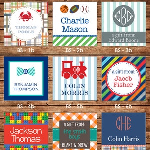 24 Square Personalized Boy Enclosure Cards, Gift Stickers, Gift Tags