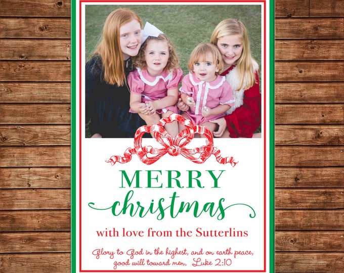 Christmas Holiday Photo Card Red Watercolor Ribbon - Can Personalize - Printable File