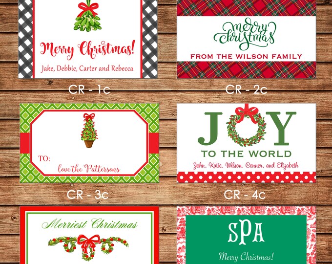 20 Rectangle Personalized Christmas Red Green Enclosure Cards, Gift Stickers, Gift Tags