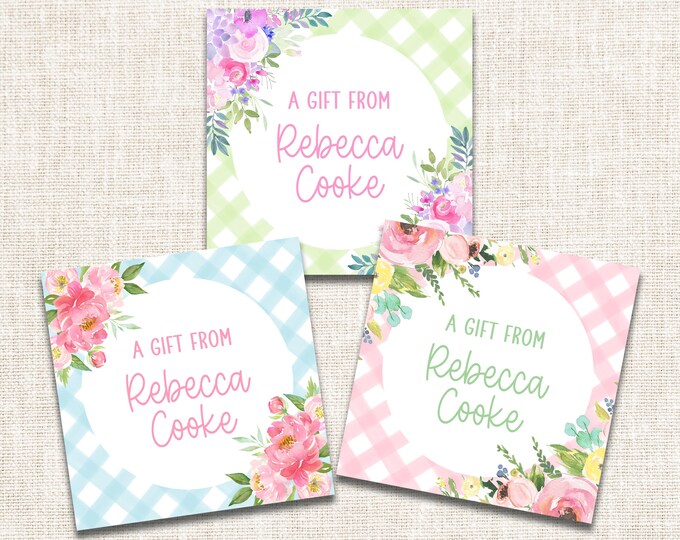 Personalized Girl Gift Tags, Girl Enclosure Cards, Girl Gift Stickers, Floral Gift Tags