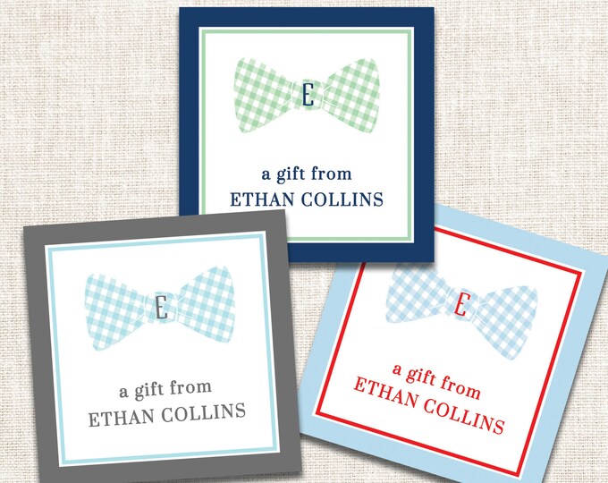 Personalized Boy Gift Tags, Boy Enclosure Cards, Boy Gift Stickers, Bowtie Gift Tags
