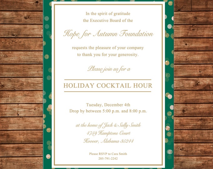 Christmas Gold Glitter Holiday Cocktail Company Party Invitation - Can personalize colors /wording - Printable File or Printed Cards