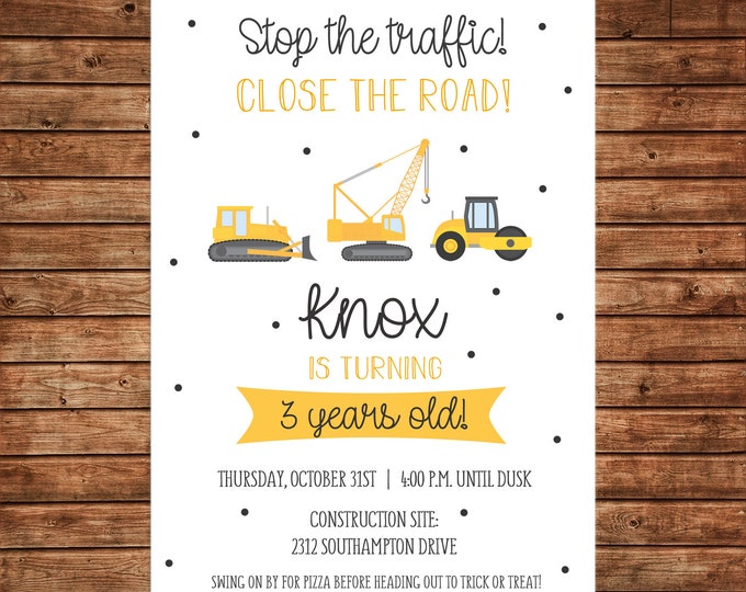 Boy Dump Truck Construction Birthday Party - Can personalize colors /wording - Printable File or Printed Cards