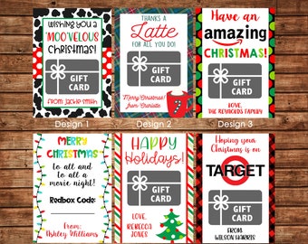 Christmas Holiday Gift Card Holders for Teachers etc with envelopes - Printable File or Printed Cards