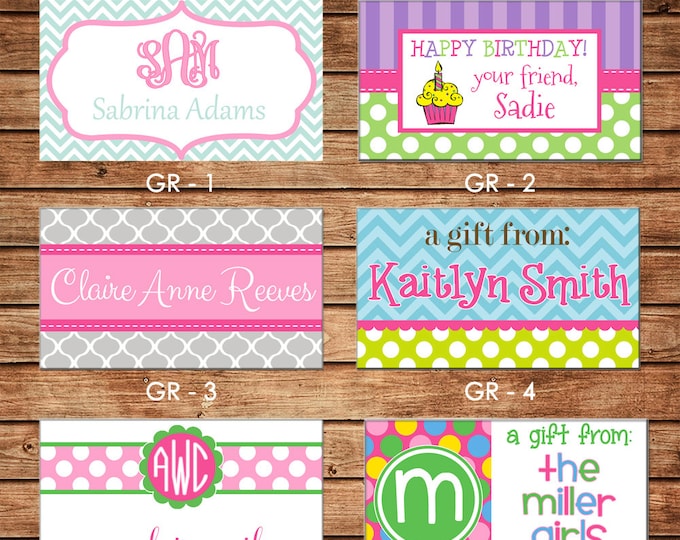 20 Rectangle Girl Enclosure Cards, Gift Stickers, Gift Tags