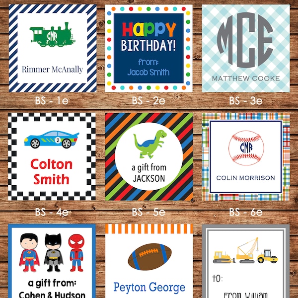 24 Square Boy Enclosure Cards, Gift Stickers, Gift Tags