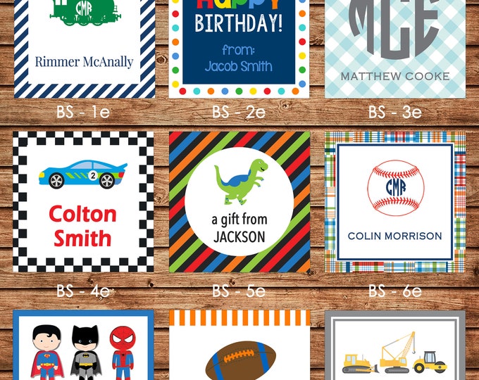 24 Square Boy Enclosure Cards, Gift Stickers, Gift Tags