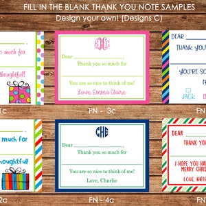 Personalized Fill In The Blank Thank You Note Cards with Envelopes - Design your own - ONE DESIGN