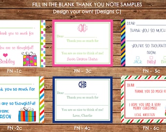 Personalized Fill In The Blank Thank You Note Cards with Envelopes - Design your own - ONE DESIGN