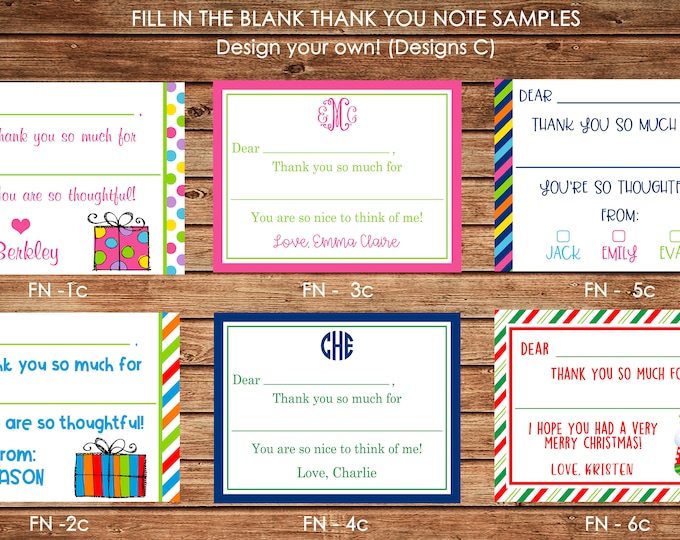 Personalized Fill In The Blank Thank You Note Cards with Envelopes - Design your own - ONE DESIGN