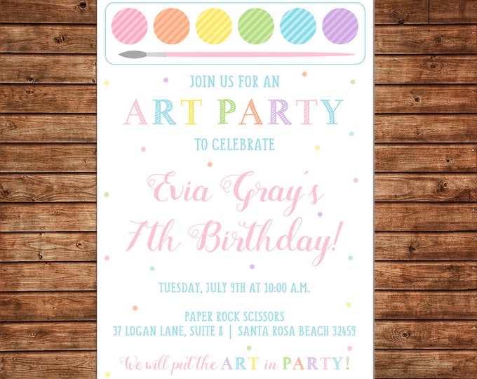 Girl Invitation Paint Painting Palette Art Artist Birthday Party - Can personalize colors /wording - Printable File or Printed Cards