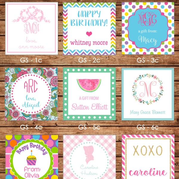 24 Square Girl Enclosure Cards, Gift Stickers, Gift Tags