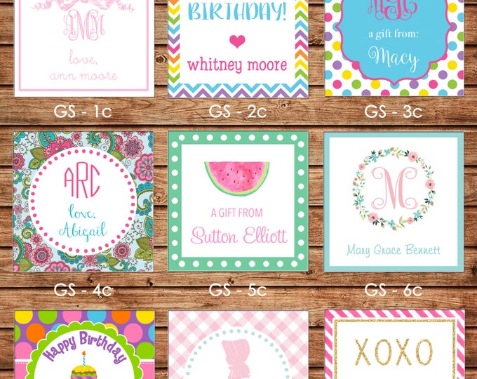 24 Square Girl Enclosure Cards, Gift Stickers, Gift Tags