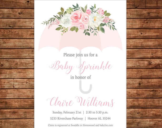 Watercolor Floral Baby Bridal Wedding Sprinkle Umbrella Shower Party - Can personalize colors /wording - Printable File or Printed Cards