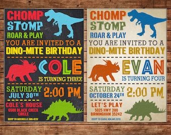 Boy Invitation Dinosaur Dino Birthday Party - Can personalize colors /wording - Printable File or Printed Cards