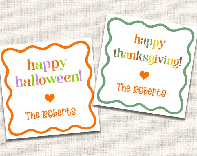 Personalized Halloween Gift Tags, Thanksgiving Gift Tags, Fall Gift Tags, Enclosure Cards, Gift Stickers