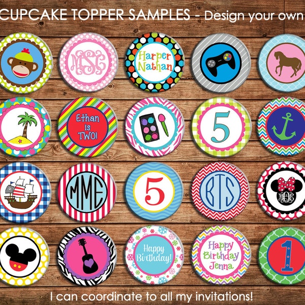 Personalized Boy / Girl / Birthday / Shower  Printed Cupcake Toppers - NOT CUT or ASSEMBLED - Made to match any of my invitations