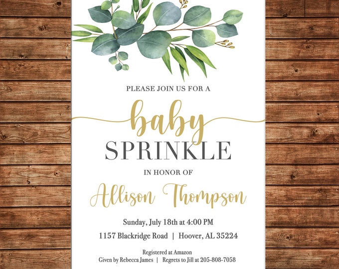 Invitation Watercolor Greenery Baby Wedding Shower Sprinkle  - Can personalize colors /wording - Printable File or Printed Cards