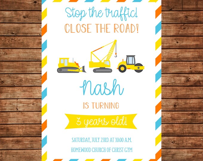 Boy Dump Truck Construction Birthday Party - Can personalize colors /wording - Printable File or Printed Cards