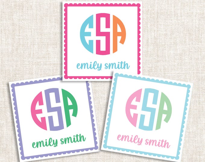 Personalized Girl Gift Tags, Girl Enclosure Cards, Girl Gift Stickers, Monogram Gift Tags