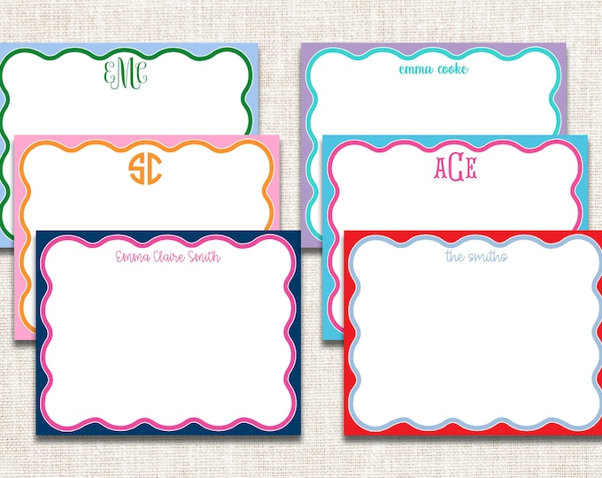 Personalized Custom Girl Stationery, Girl Notecards, Flat Note Cards, Preppy Stationery