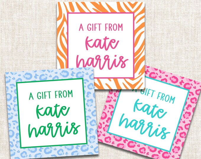 Personalized Girl Gift Tags, Girl Enclosure Cards, Girl Gift Stickers, Animal Print Gift Tags, Leopard Gift Tags