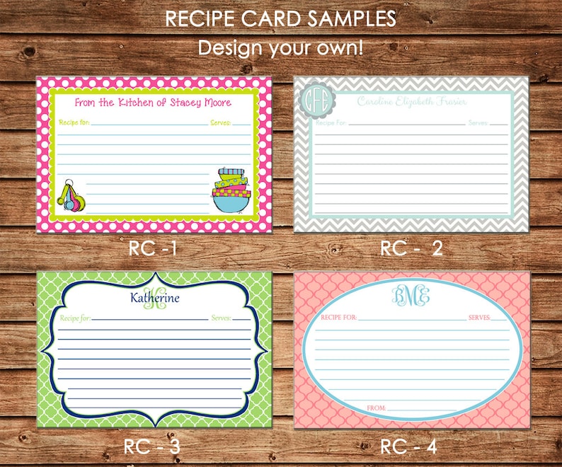 Personalized Recipe Cards Design your own Choose ONE DESIGN image 1